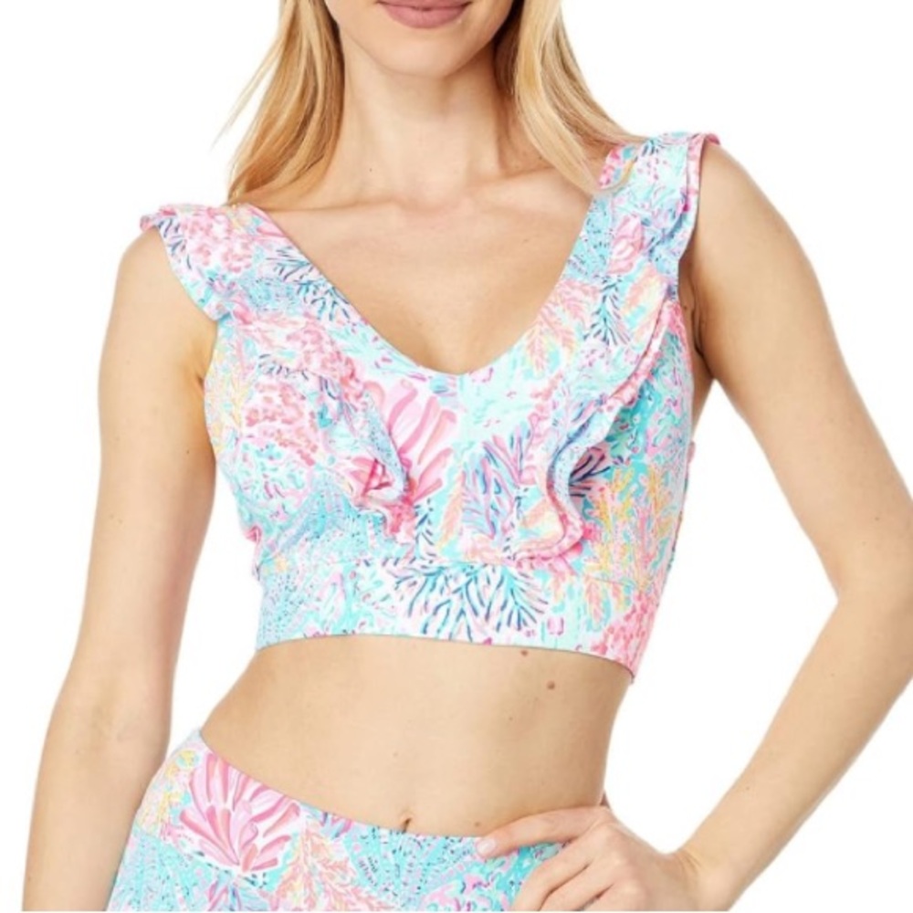 Lilly Pulitzer UPF 50 Luxletic Sucre Ruffle Sports Bra Splashdance